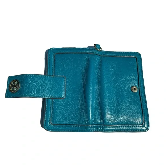 Tory Burch blue Amanda bifold wallet snap close credit card slots on inside - Picture 11 of 12